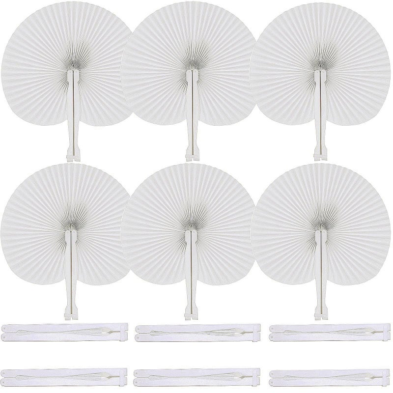 Bestage 20 Pcs White Paper Fans,Foldable Handheld Fans for Women,Round Wedding Decorative Folding Hand Fan for Bridal Guest Church Party Favors Dancing Birthday DIY - Image 1